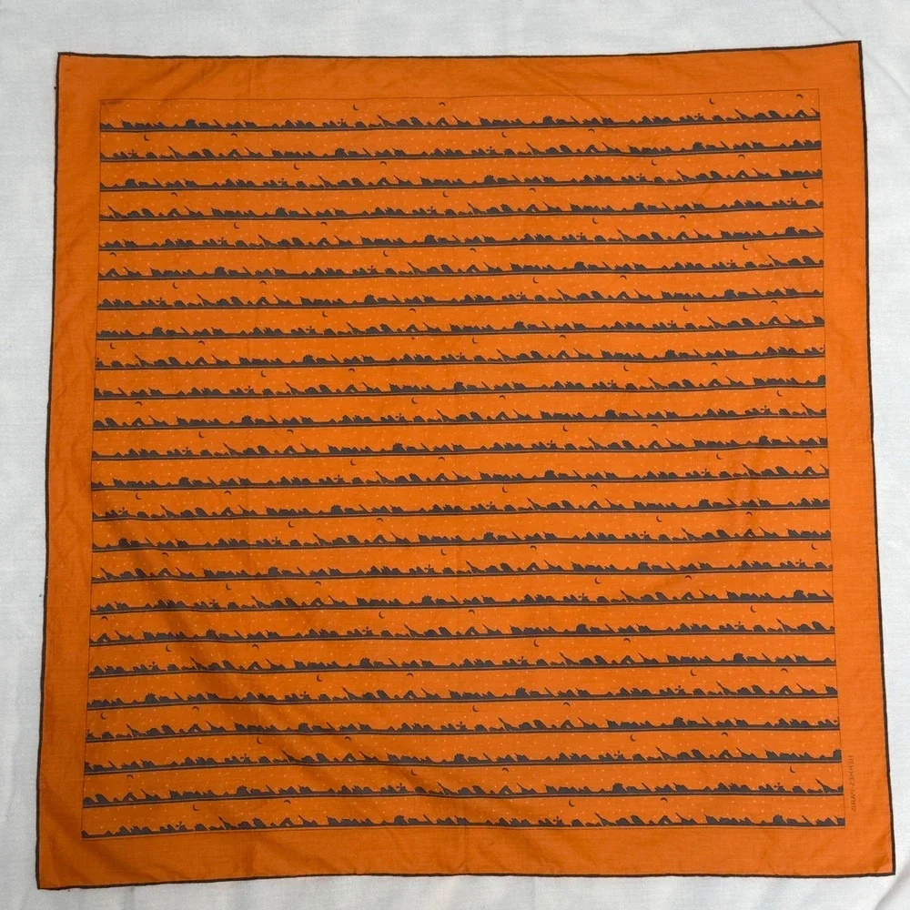Hermes Scarf Men OS Orange Excellent Silk Paris Skyline Print